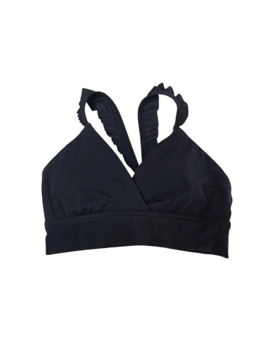 Aerie Real Me Bralette, Soft, V-Neck, Ruffle Strap, Black, Size Medium
